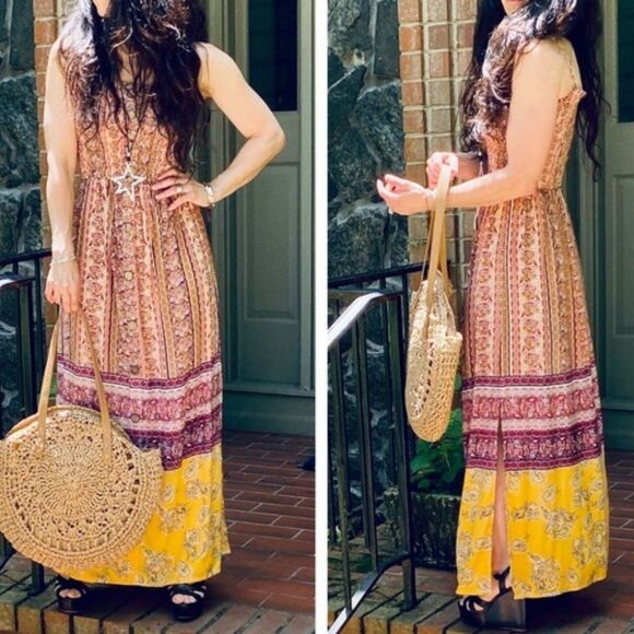 Boho Cami Maxi Dress Hippie Gypsy W/ Side Slits LAST 1 NEW - Picture 4 of 13